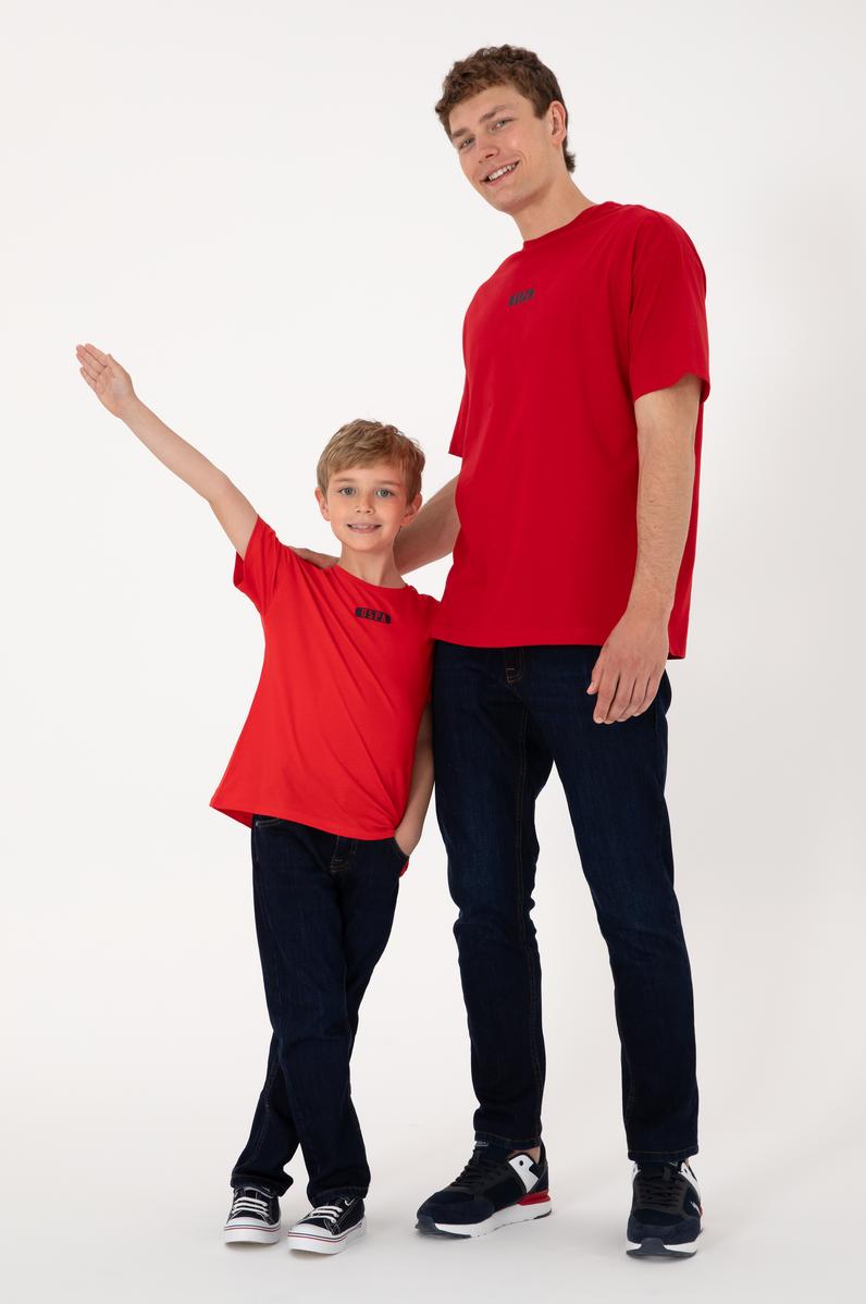 Erkek Çocuk Kırmızı Oversize Bisiklet Yaka Tişört