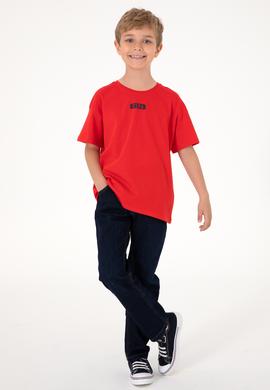 Erkek Çocuk Kırmızı Oversize Bisiklet Yaka Tişört - 50298982039