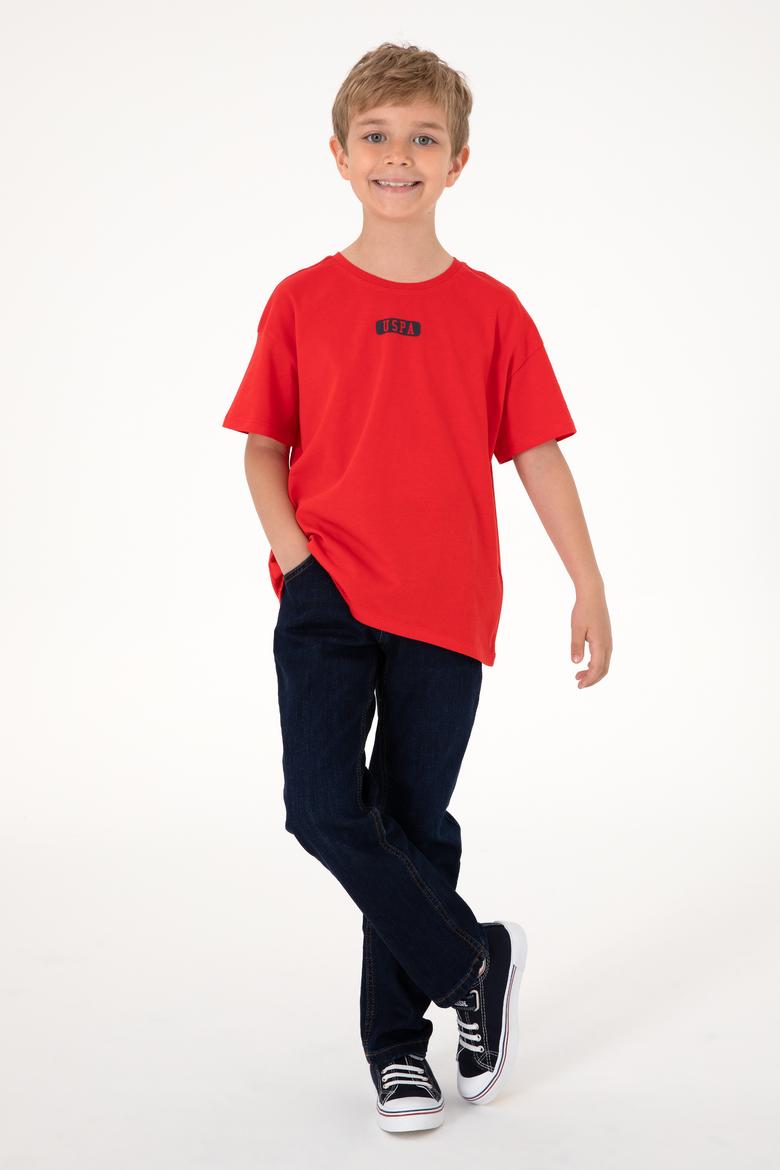 Erkek Çocuk Kırmızı Oversize Bisiklet Yaka Tişört - 50298982039