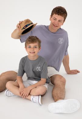 Erkek Çocuk Gri Oversize Bisiklet Yaka Tişört - 50298981029