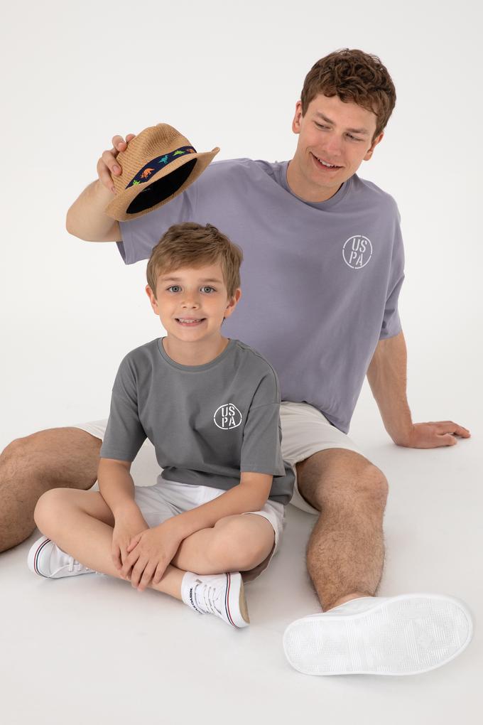 Erkek Çocuk Gri Oversize Bisiklet Yaka Tişört