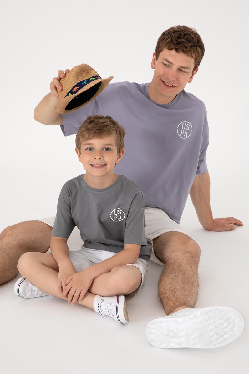 Erkek Çocuk Gri Oversize Bisiklet Yaka Tişört