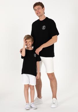 Erkek Çocuk Siyah Oversize Bisiklet Yaka Tişört - 50298981039