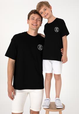 Erkek Çocuk Siyah Oversize Bisiklet Yaka Tişört - 50298981039