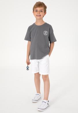 Erkek Çocuk Gri Oversize Bisiklet Yaka Tişört - 50298981029