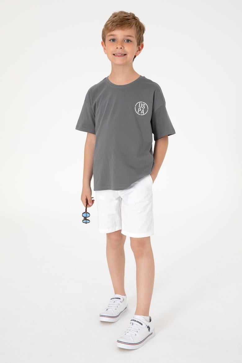 Erkek Çocuk Gri Oversize Bisiklet Yaka Tişört - 50298981029