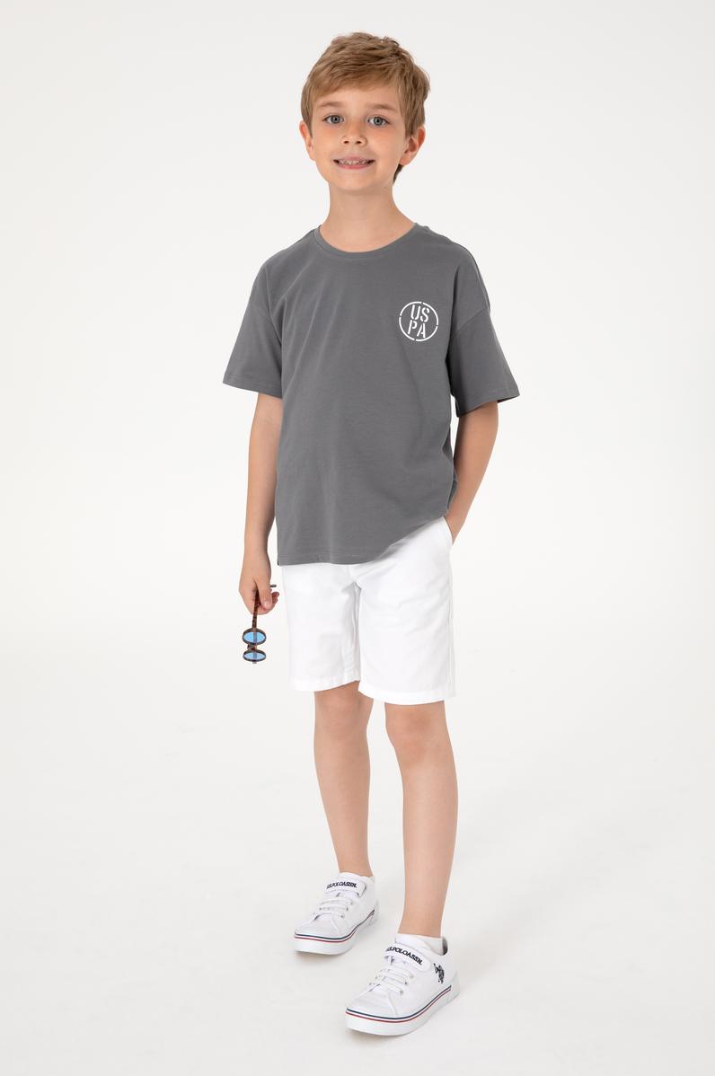 Erkek Çocuk Gri Oversize Bisiklet Yaka Tişört