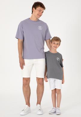 Erkek Çocuk Gri Oversize Bisiklet Yaka Tişört - 50298981029