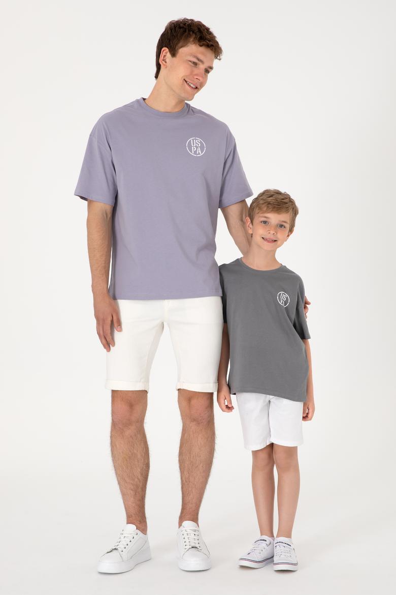 Erkek Çocuk Gri Oversize Bisiklet Yaka Tişört - 50298981029