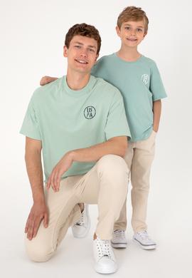 Erkek Çocuk Su Yeşili Oversize Bisiklet Yaka Tişört - 50298981075