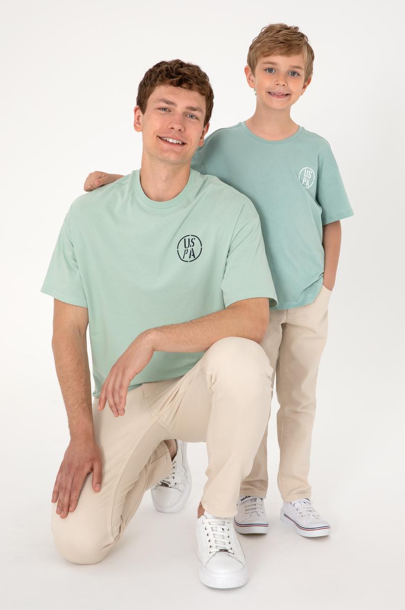 Erkek Çocuk Su Yeşili Oversize Bisiklet Yaka Tişört