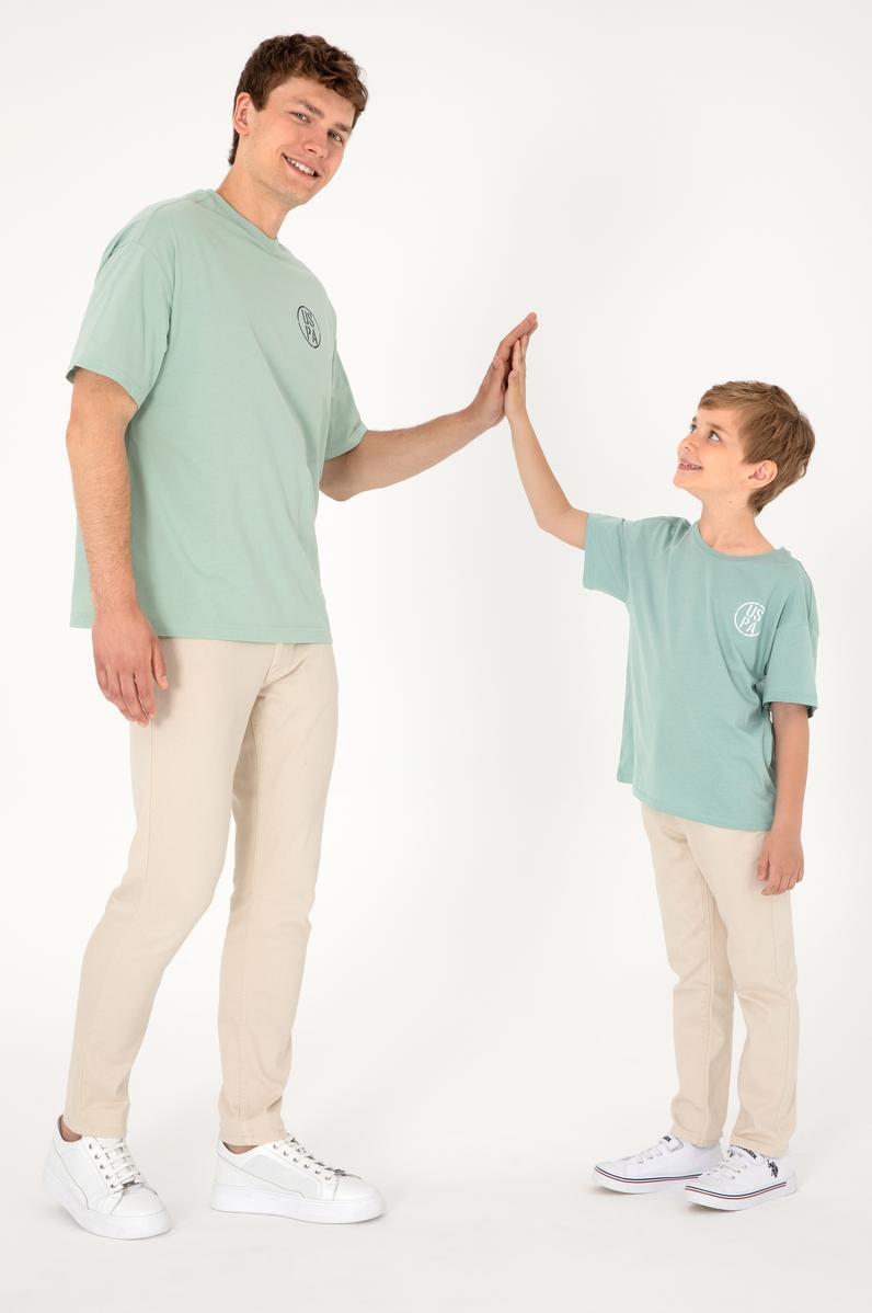 Erkek Çocuk Su Yeşili Oversize Bisiklet Yaka Tişört