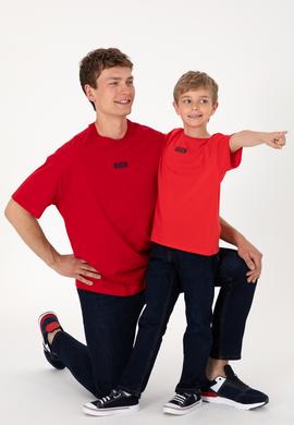 Erkek Çocuk Kırmızı Oversize Bisiklet Yaka Tişört - 50298982039