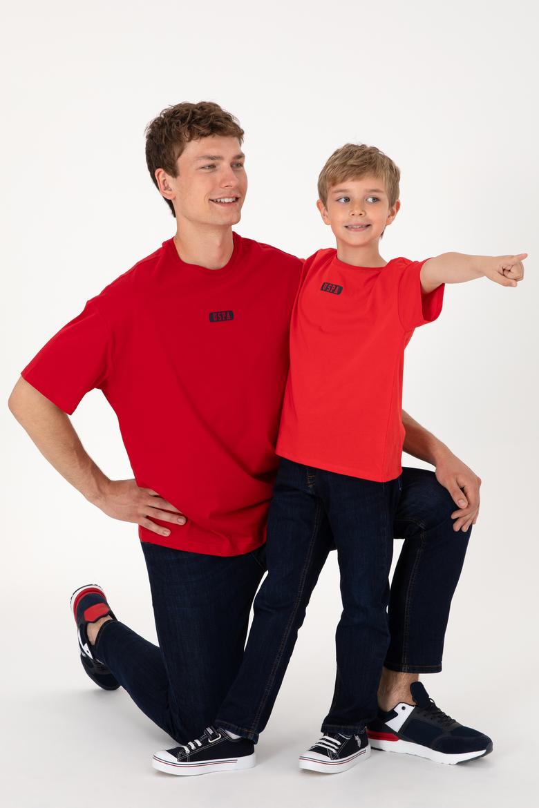 Erkek Çocuk Kırmızı Oversize Bisiklet Yaka Tişört - 50298982039