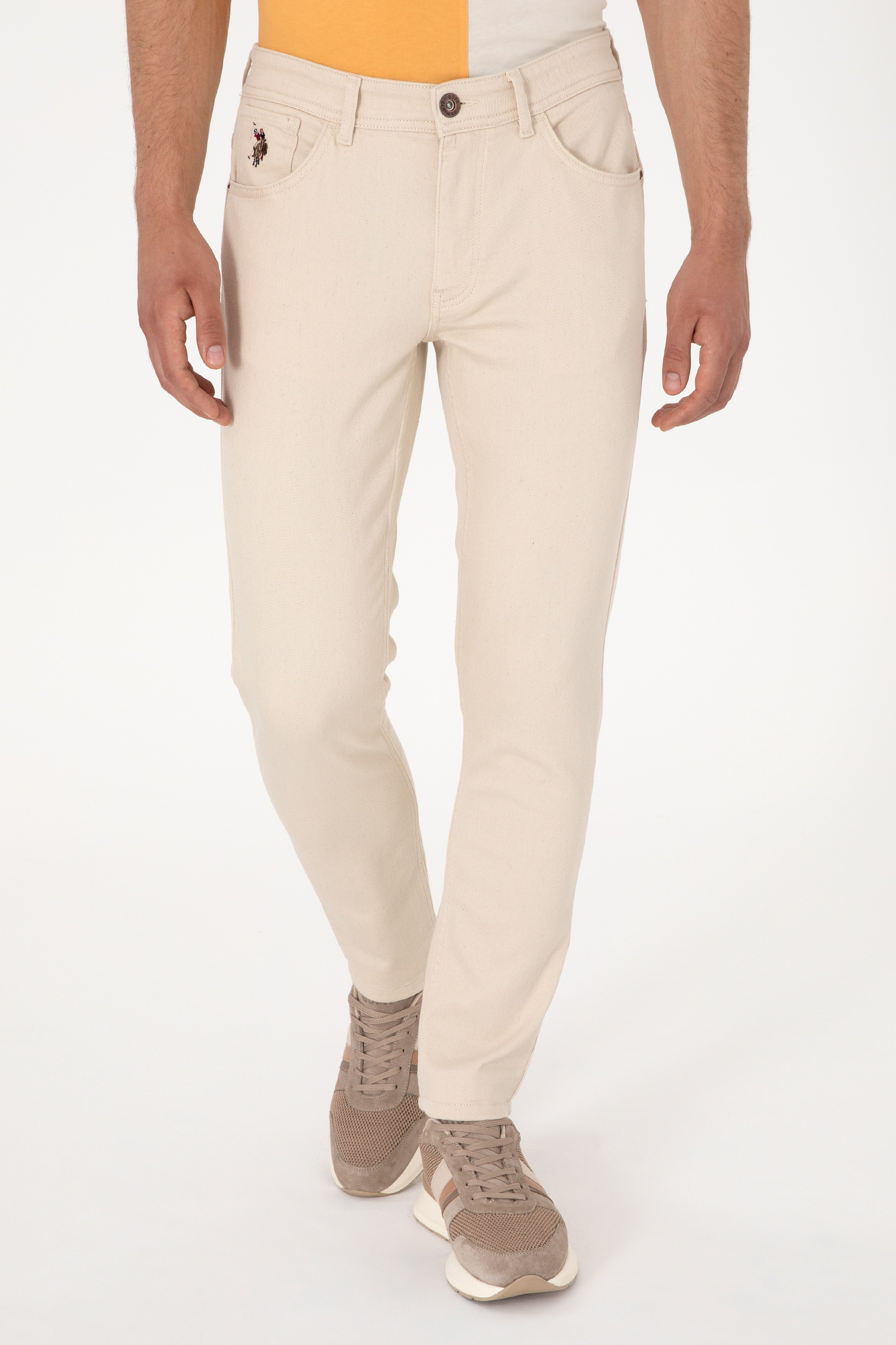 Erkek Bej Slim Fit Jean Pantolon - Image 4