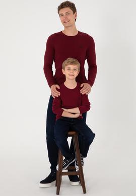 Erkek Çocuk Bordo Basic Bisiklet Yaka Kazak - 50294188009