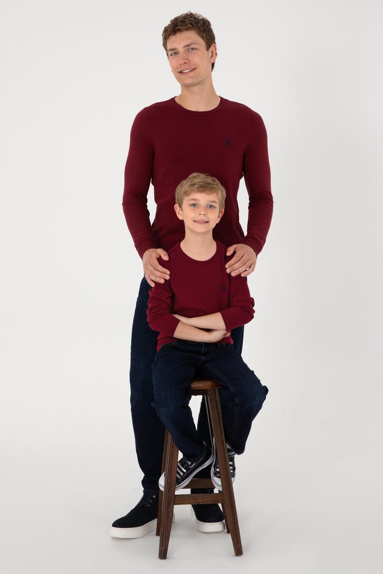 Erkek Çocuk Bordo Basic Bisiklet Yaka Kazak