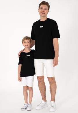 Erkek Çocuk Siyah Oversize Bisiklet Yaka Tişört - 50298982029