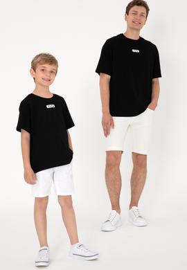 Erkek Çocuk Siyah Oversize Bisiklet Yaka Tişört - 50298982029