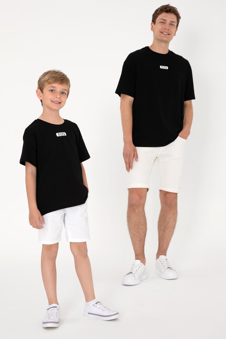 Erkek Çocuk Siyah Oversize Bisiklet Yaka Tişört - 50298982029