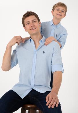 Erkek Açık Mavi Keten Görünümlü Basic Gömlek - 50306285028