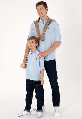 Erkek Açık Mavi Keten Görünümlü Basic Gömlek - 50306285028