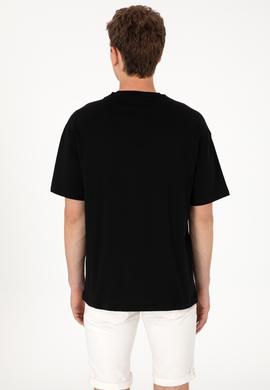 Erkek Oversize Fit Bisiklet Yaka Siyah Tişört - 50305923027