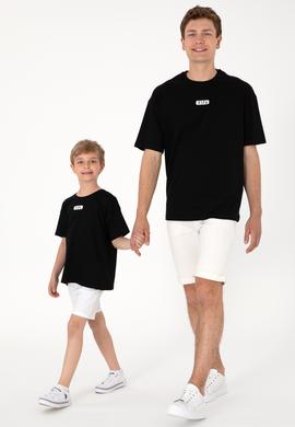 Erkek Oversize Fit Bisiklet Yaka Siyah Tişört - 50305923027