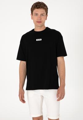 Erkek Oversize Fit Bisiklet Yaka Siyah Tişört - 50305923027