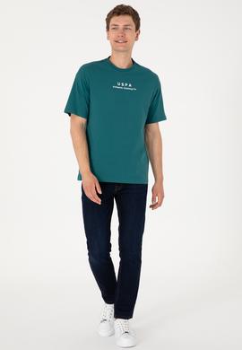 Erkek Comfort Fit Bisiklet Yaka Koyu Yeşil Tişört - 50294322021