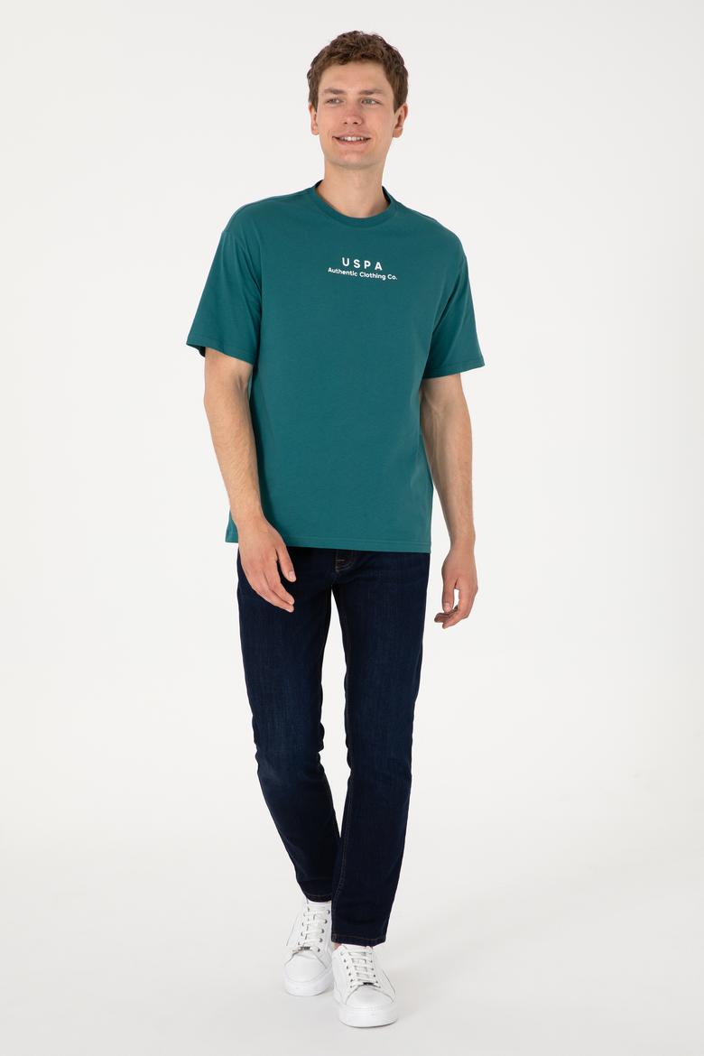 Erkek Comfort Fit Bisiklet Yaka Koyu Yeşil Tişört - 50294322021