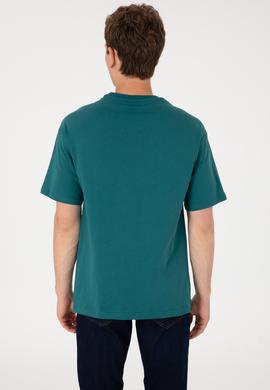 Erkek Comfort Fit Bisiklet Yaka Koyu Yeşil Tişört - 50294322021