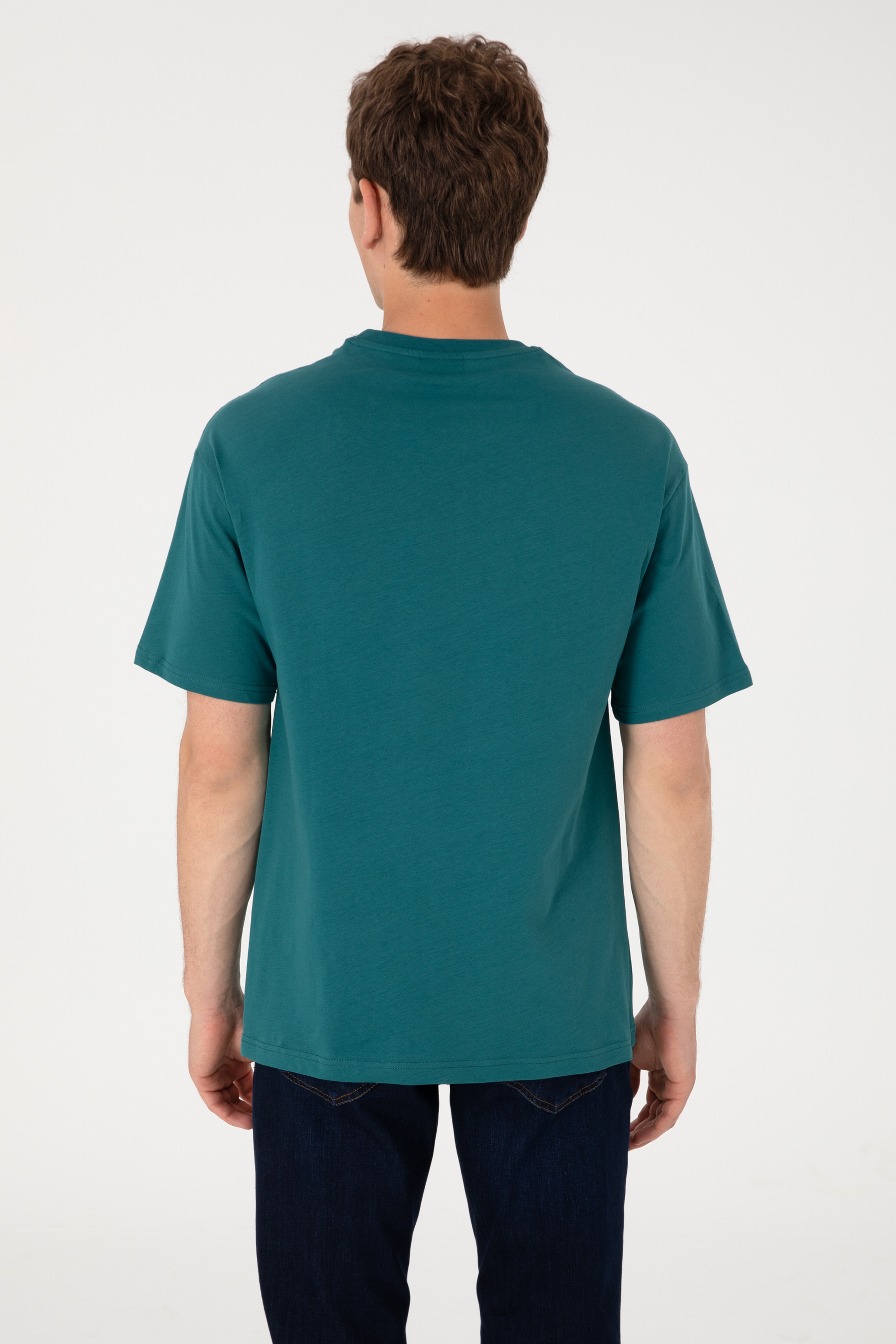 Erkek Comfort Fit Bisiklet Yaka Koyu Yeşil Tişört