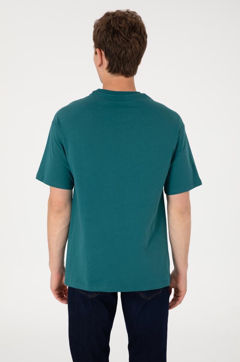 Erkek Comfort Fit Bisiklet Yaka Koyu Yeşil Tişört