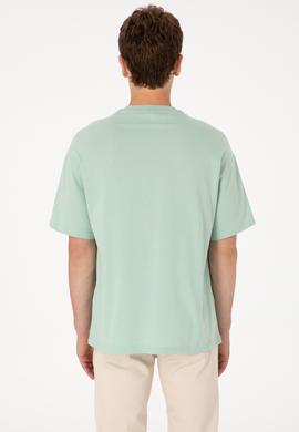 Erkek Oversize Fit Bisiklet Yaka Su Yeşili Tişört - 50305904102