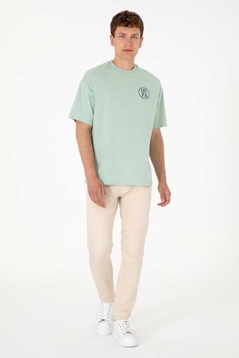 Erkek Oversize Fit Bisiklet Yaka Su Yeşili Tişört - 50305904102