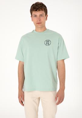 Erkek Oversize Fit Bisiklet Yaka Su Yeşili Tişört - 50305904102