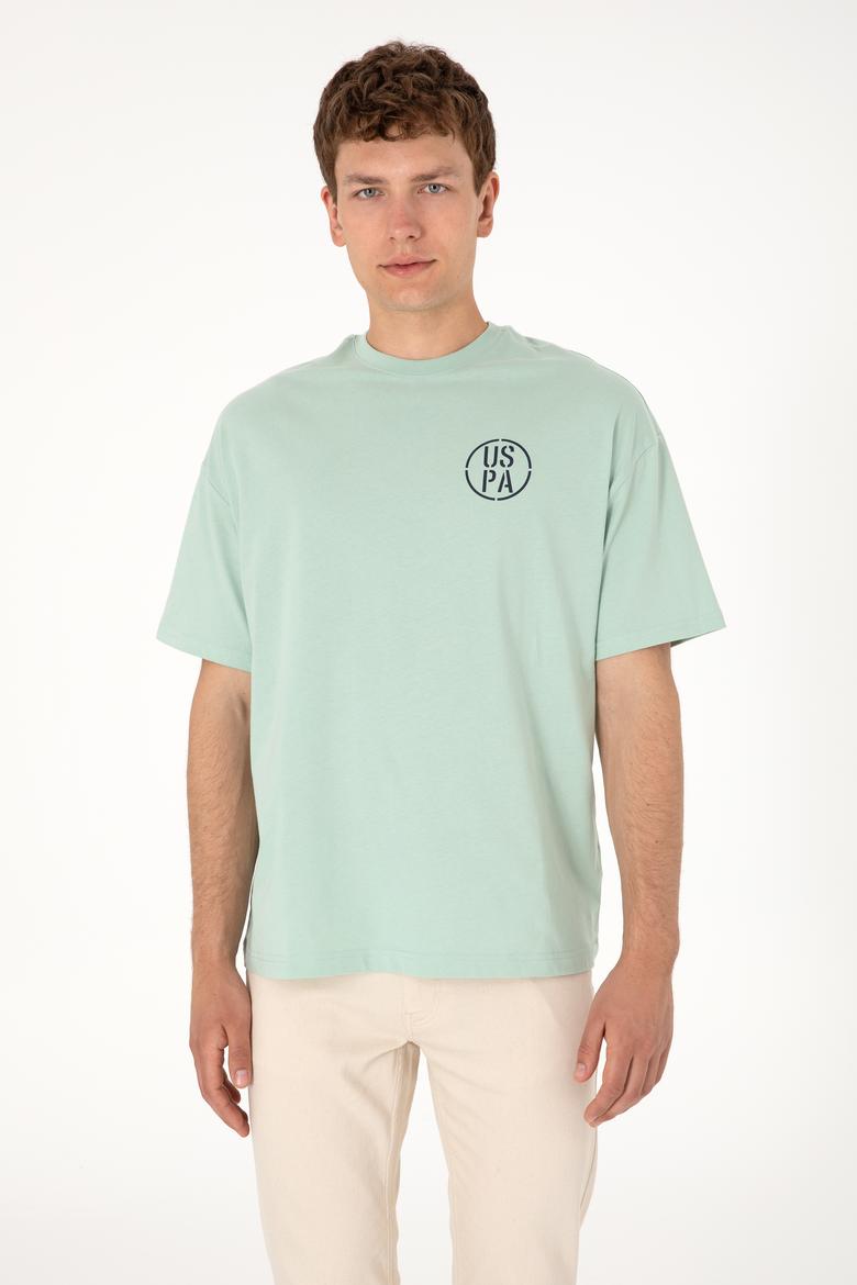 Erkek Oversize Fit Bisiklet Yaka Su Yeşili Tişört - 50305904102