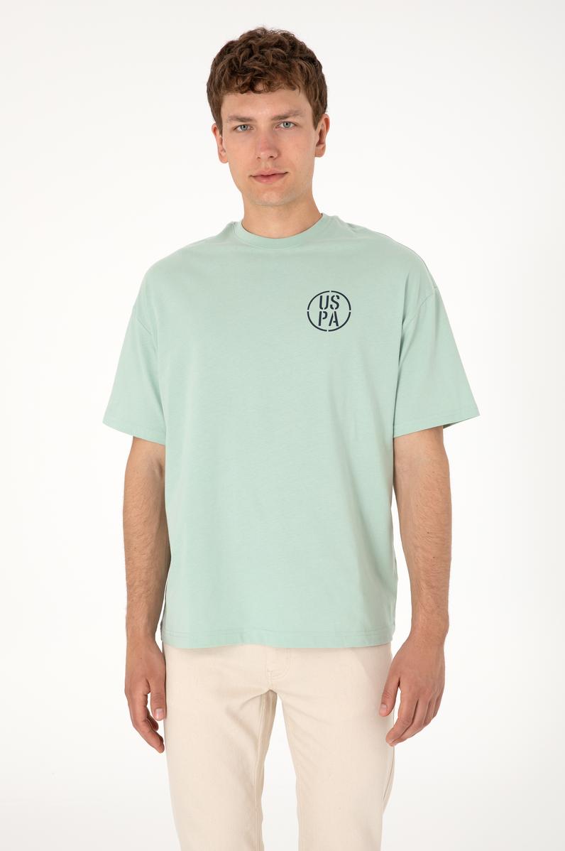 Erkek Oversize Fit Bisiklet Yaka Su Yeşili Tişört