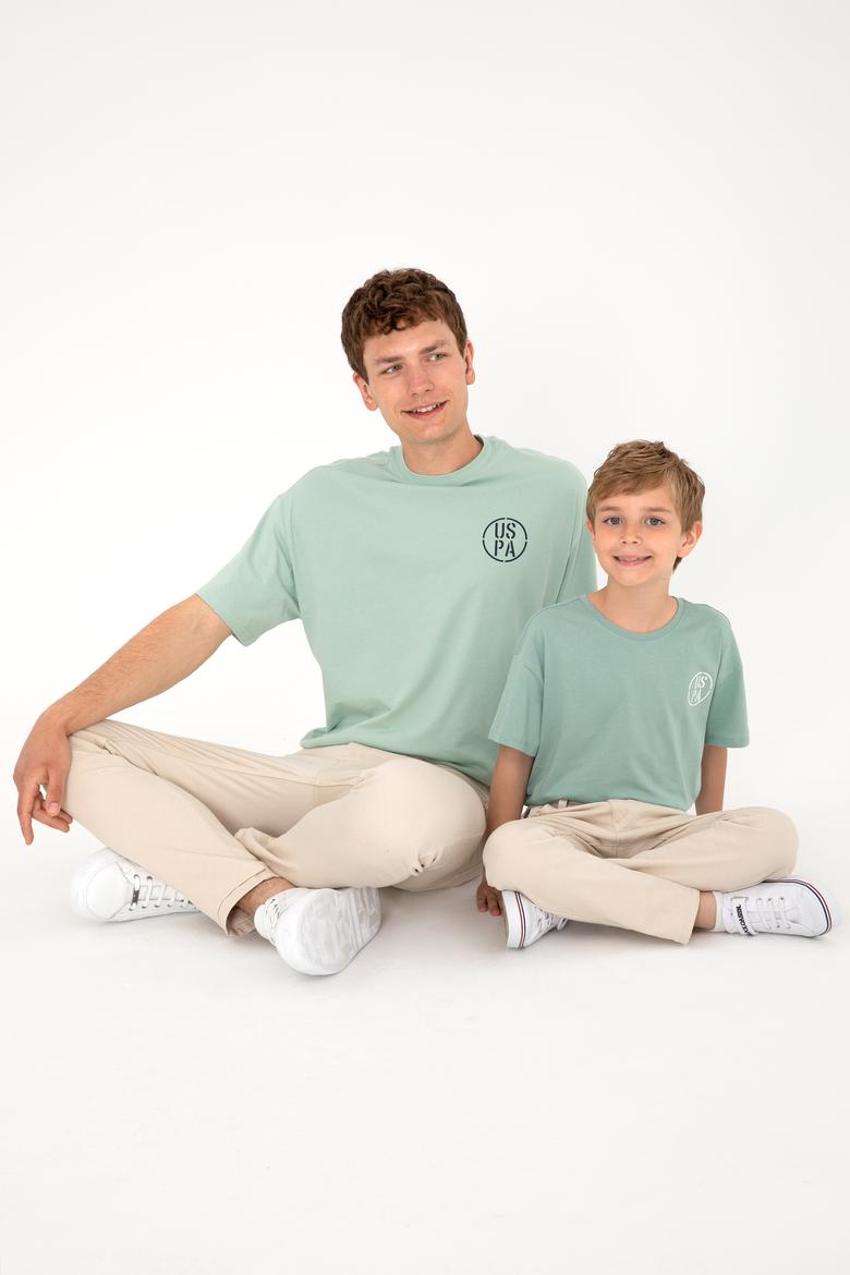 Erkek Oversize Fit Bisiklet Yaka Su Yeşili Tişört - 50305904102