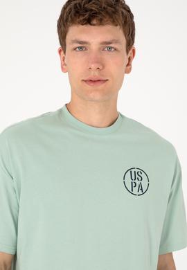 Erkek Oversize Fit Bisiklet Yaka Su Yeşili Tişört - 50305904102