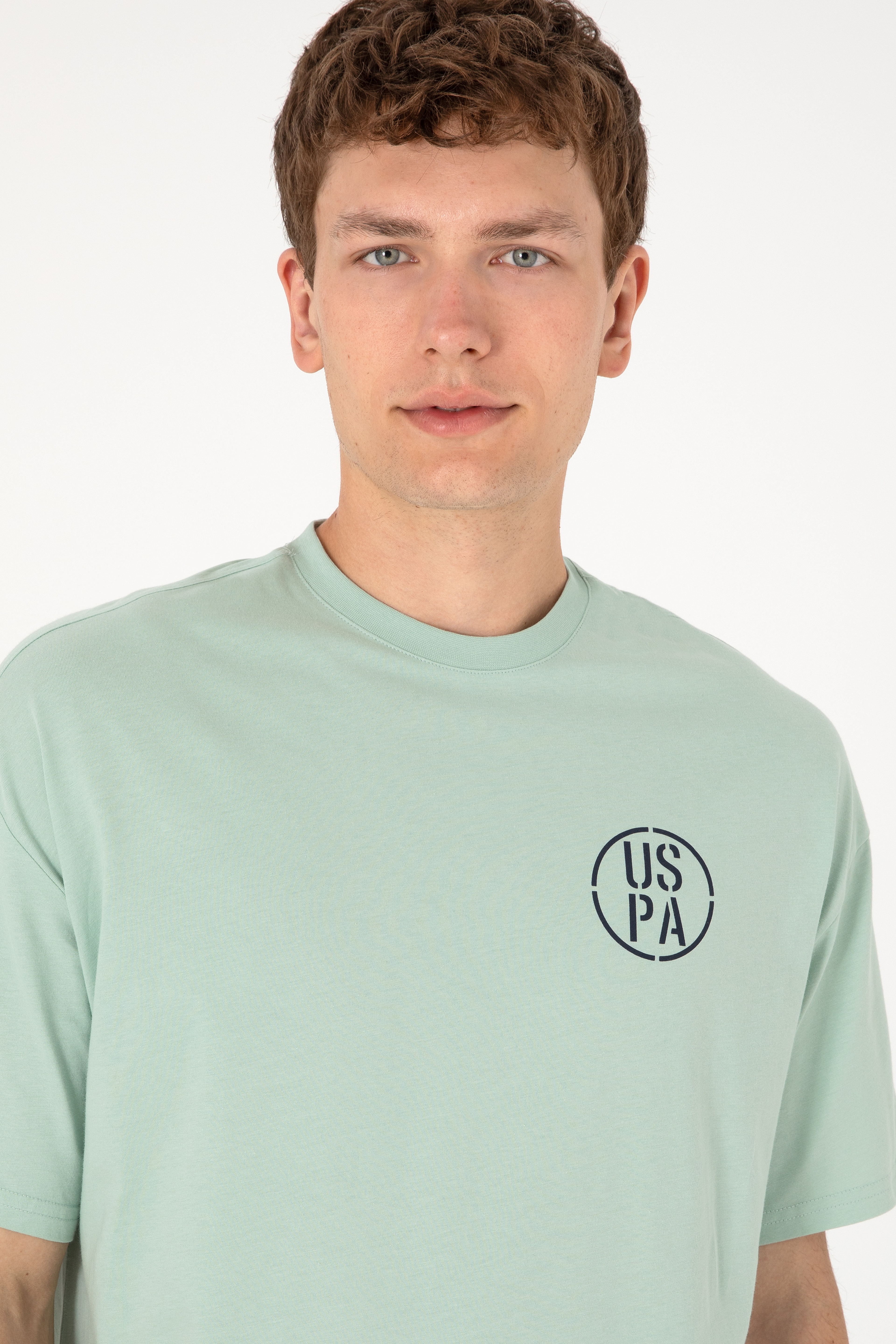 Erkek Oversize Fit Bisiklet Yaka Su Yeşili Tişört - Image 4