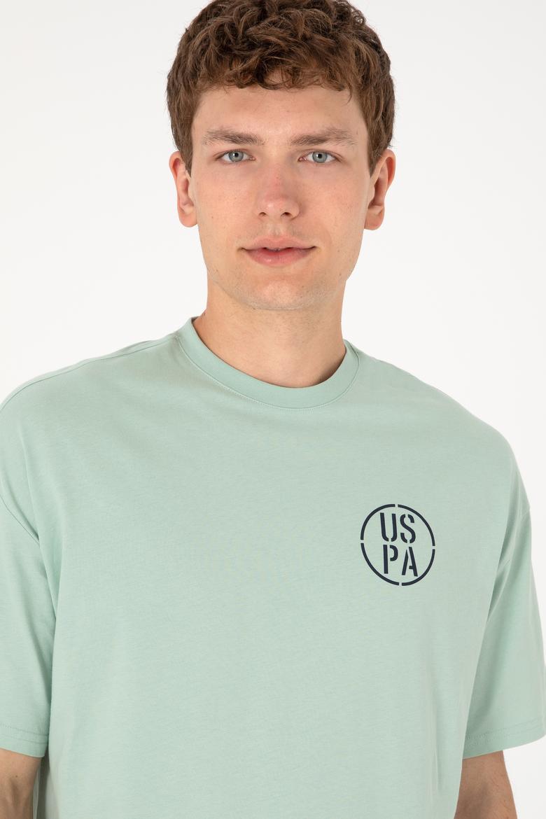 Erkek Oversize Fit Bisiklet Yaka Su Yeşili Tişört - 50305904102