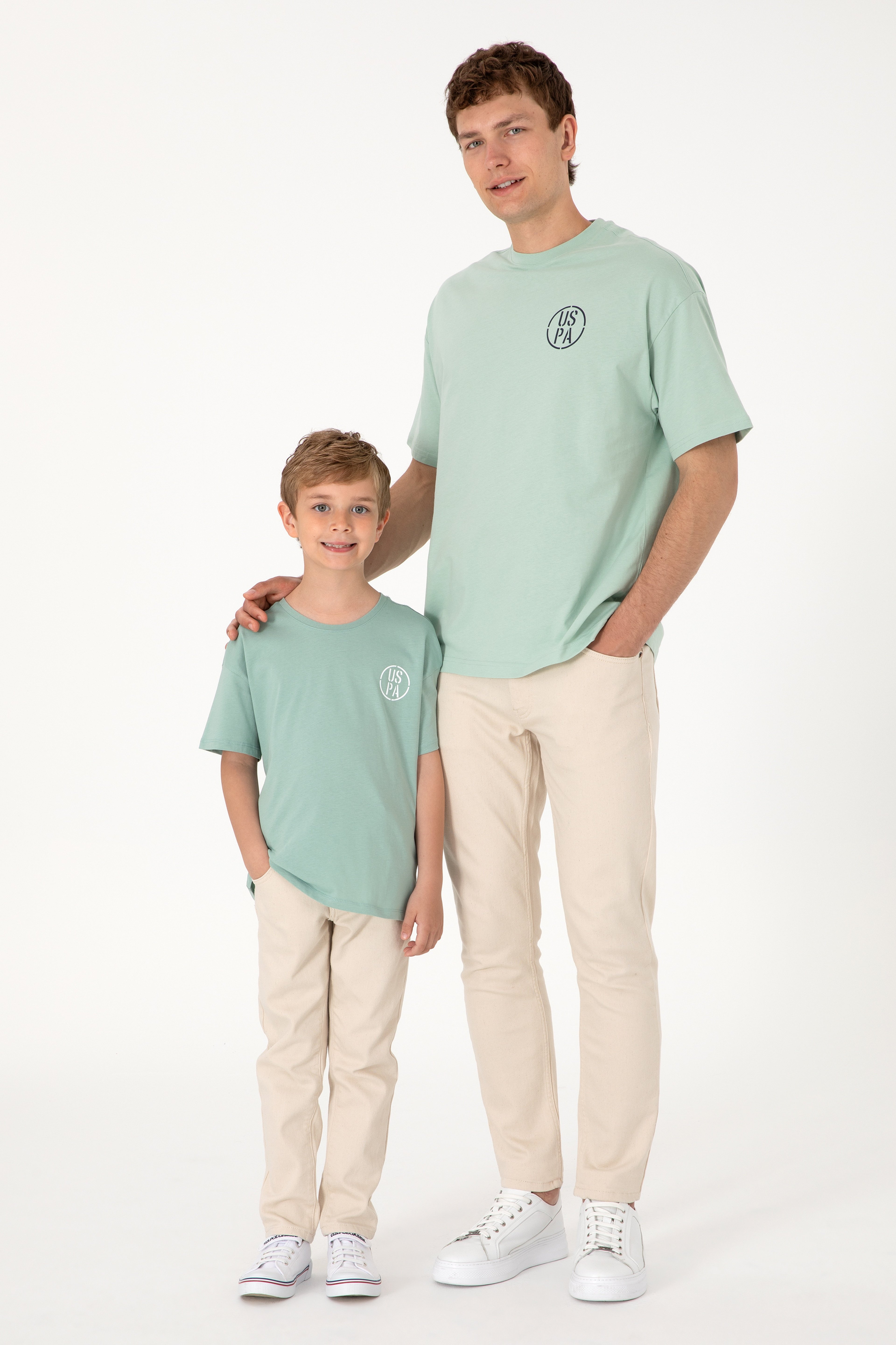 Erkek Oversize Fit Bisiklet Yaka Su Yeşili Tişört - Image 1