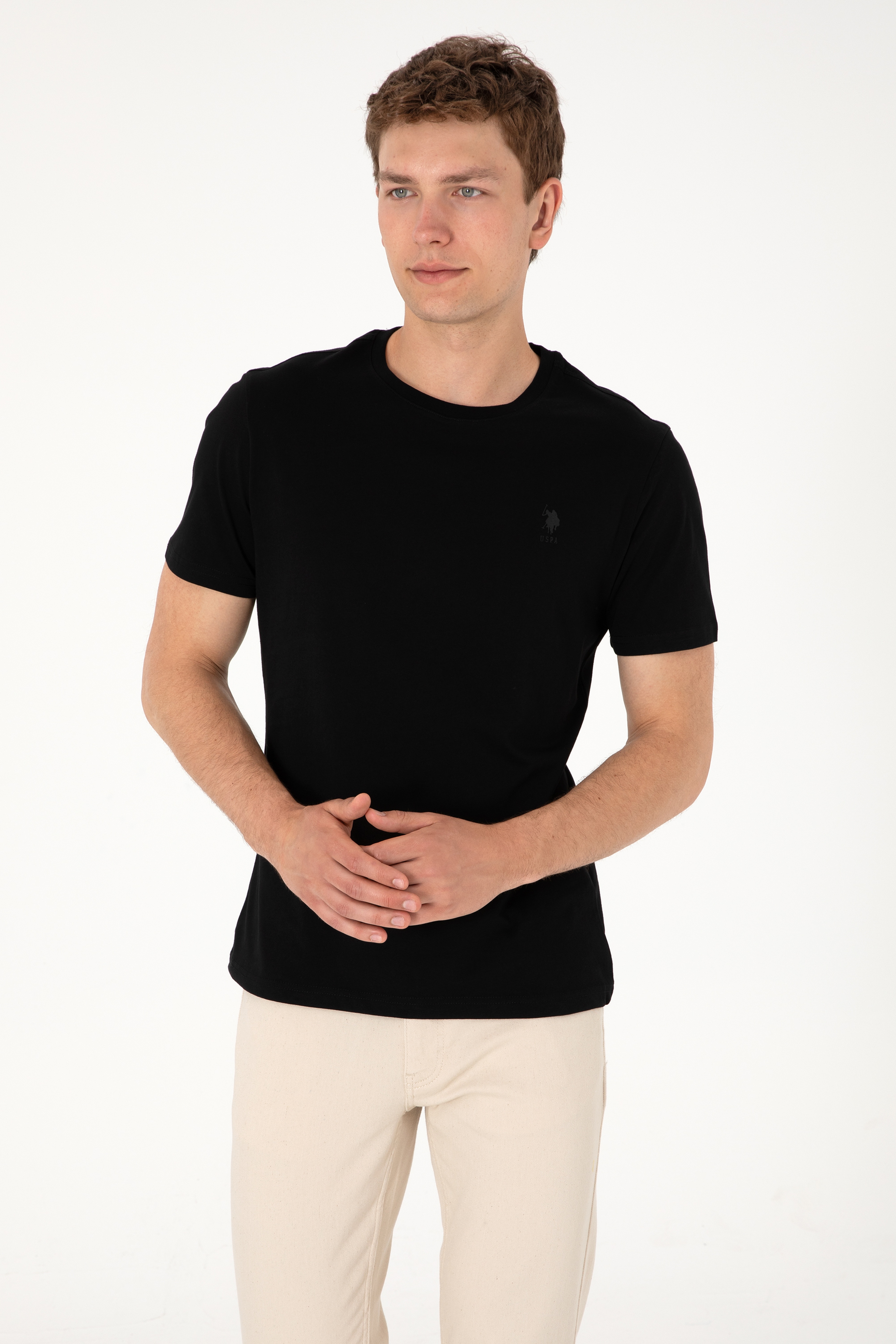 Erkek Regular Fit Bisiklet Yaka Siyah Basic Tişört - Image 5