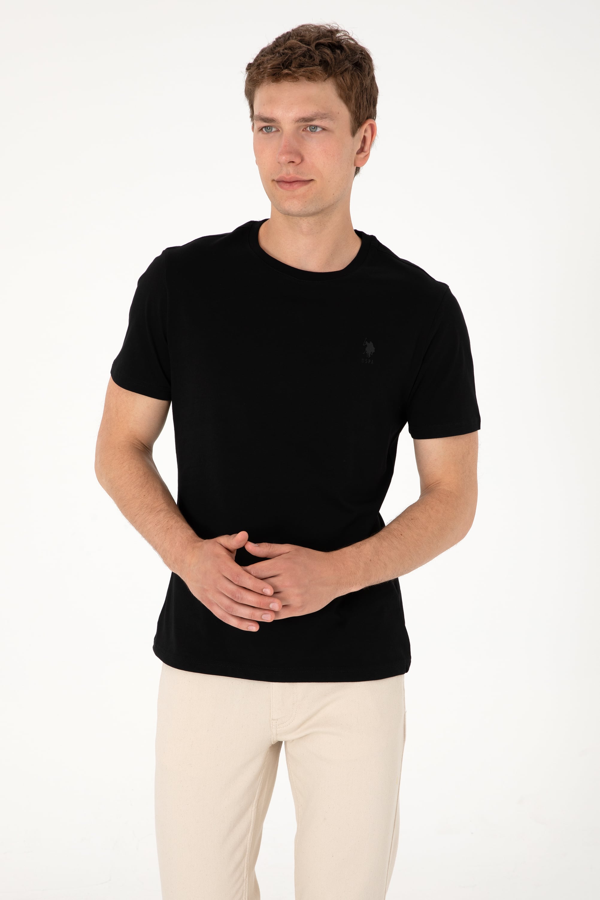 Erkek Regular Fit Bisiklet Yaka Siyah Basic Tişört
