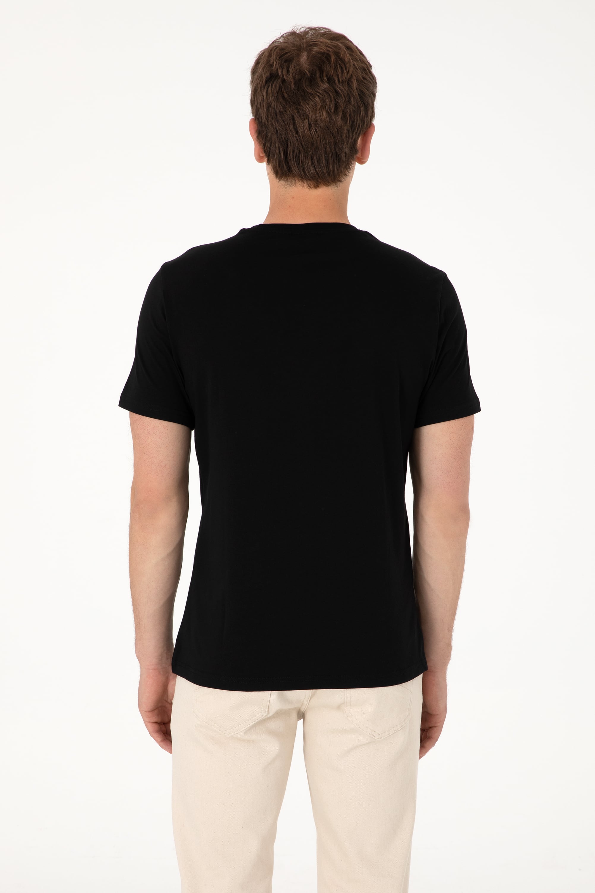 Erkek Regular Fit Bisiklet Yaka Siyah Basic Tişört - Image 7