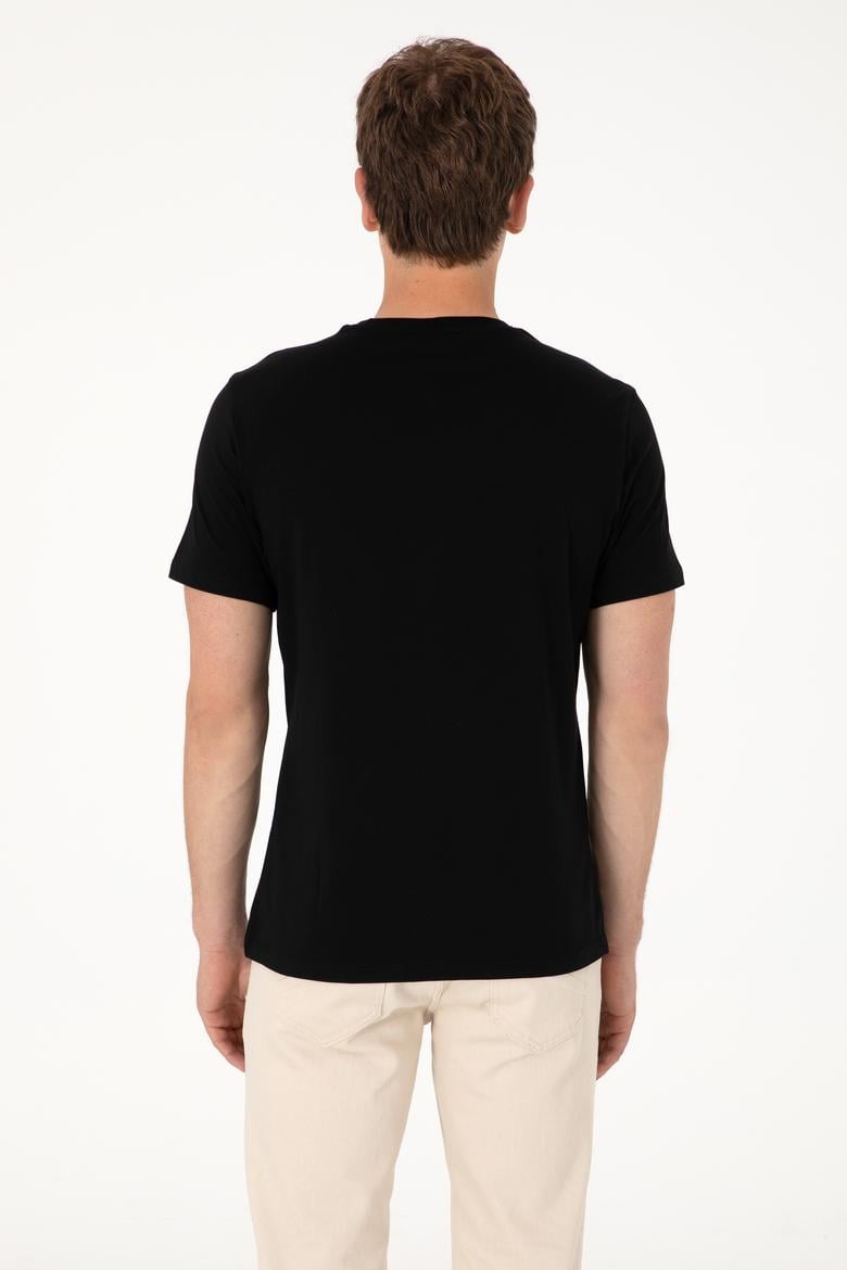 Erkek Regular Fit Bisiklet Yaka Siyah Basic Tişört - 50305924017