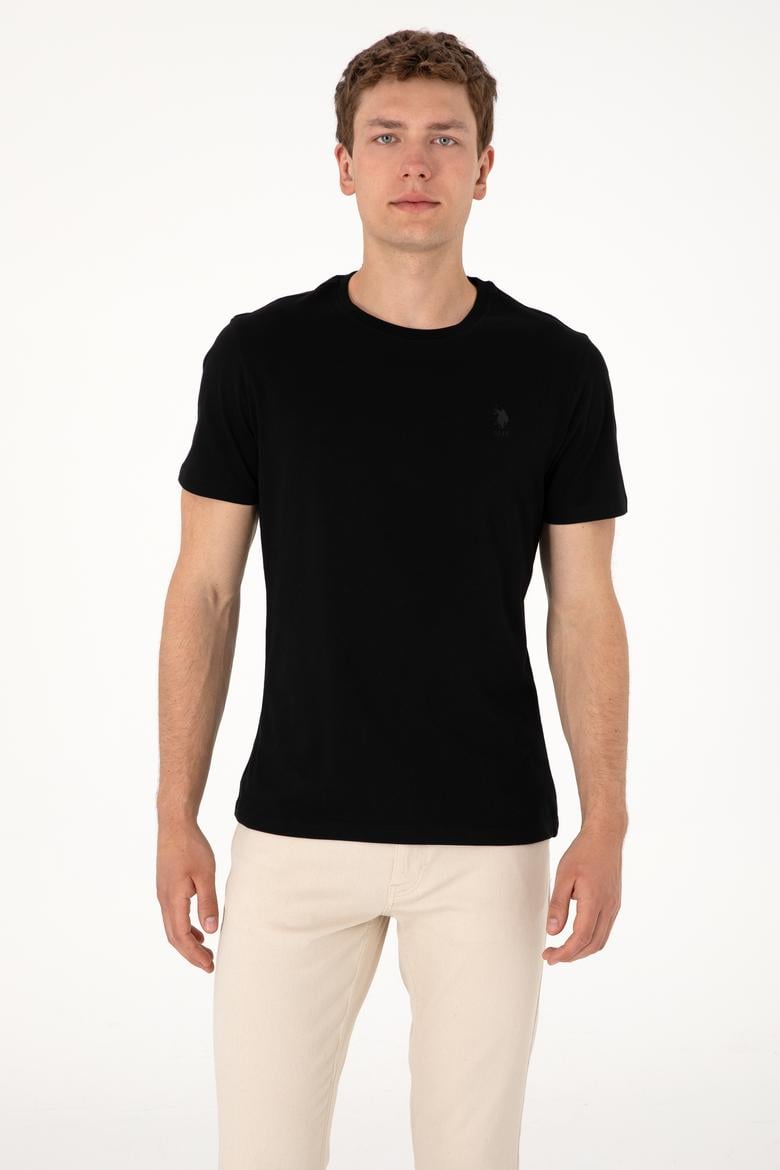 Erkek Regular Fit Bisiklet Yaka Siyah Basic Tişört - 50305924017