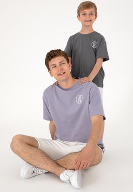 Erkek Oversize Fit Bisiklet Yaka Gri Tişört - 50305904028